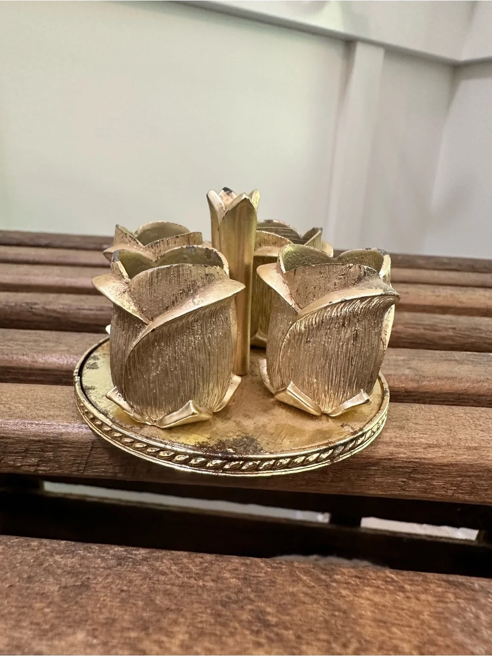 Vintage Avon Golden Vanity Lipstick Holder Gold Floral Metal Rosebud- Shaped